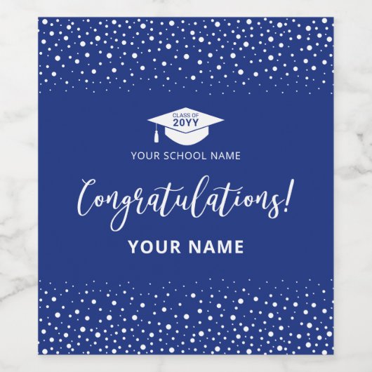 Royal Blue & White Afstuderen Gefeliciteerd Wijn Etiket (Enkel label)