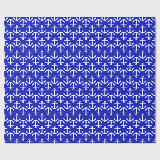 Royal Blue White Anchors 2Dir Pattern Cadeaupapier (Vlak)