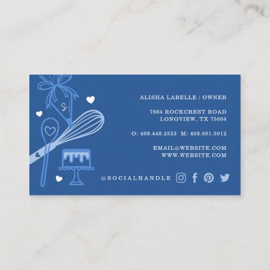 Royal Blue & White Baking & Cooking Util Bakery Visitekaartje (Achterkant)