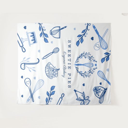 Royal Blue & White Baking & Cooking Util Bakery Wandkleed (Voorkant (horizontaal))