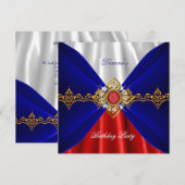 Royal Blue White Birthday Gold Jewel Silk Kaart (Voorkant / Achterkant)