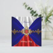 Royal Blue White Birthday Gold Jewel Silk Kaart (Staand voorkant)
