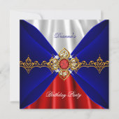 Royal Blue White Birthday Gold Jewel Silk Kaart (Voorkant)