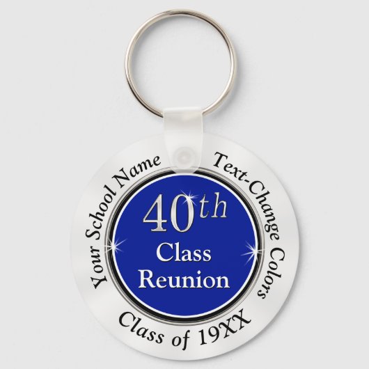 Royal Blue, White, Black 40th Class Reunion Gifts Sleutelhanger (Voorkant)