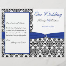 Royal Blue, White, Black Damask Wedding Programme