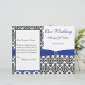 Royal Blue, White, Black Damask Wedding Programme (Staand voorkant)