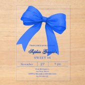 Royal blue white bow SWEET 16 clear Acryl Uitnodigingen (Voorkant)