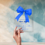 Royal blue white bow SWEET 16 clear Acryl Uitnodigingen<br><div class="desc">A clear,  transparent background,  decorated with a large royal blue bow. Personalize and add a name and party details.</div>
