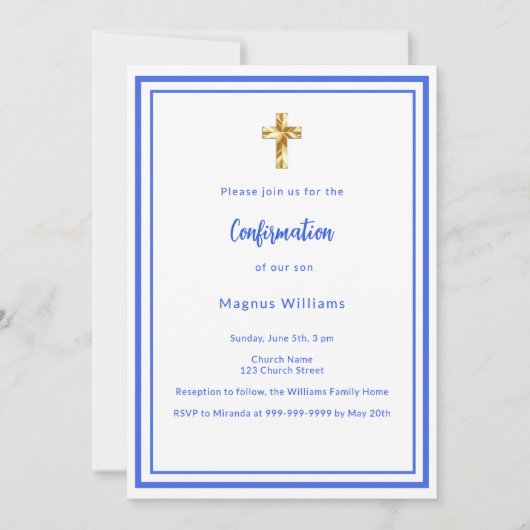 Royal blue white boy bevestiging kaart (Voorkant)