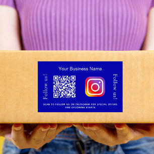 Royal blue white business name qr code instagram rechthoekige sticker