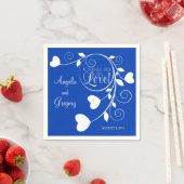 Royal Blue White Cheers to Love Heart Wedding Servet (Insitu)