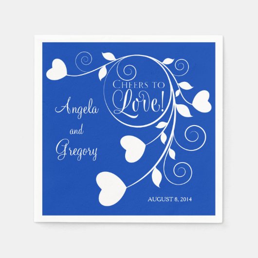 Royal Blue White Cheers to Love Heart Wedding Servet (Voorkant)
