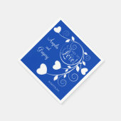 Royal Blue White Cheers to Love Heart Wedding Servet (Hoek)