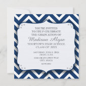 Royal Blue White Chevron Photo Afstuderen Invite Kaart (Achterkant)