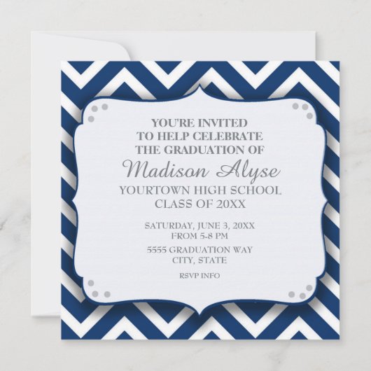 Royal Blue White Chevron Photo Afstuderen Invite Kaart (Achterkant)