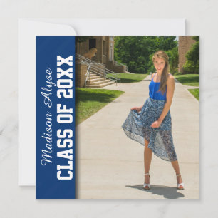 Royal Blue White Chevron Photo Afstuderen Invite Kaart