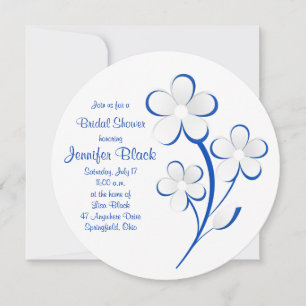 Royal Blue White Daisy Bridal Shower Kaart