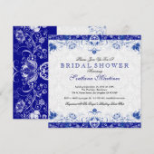 Royal Blue & White Damask Bridal Shower Uitnodigin Kaart (Voorkant / Achterkant)