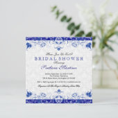 Royal Blue & White Damask Bridal Shower Uitnodigin Kaart (Staand voorkant)