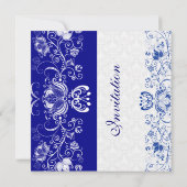 Royal Blue & White Damask Bridal Shower Uitnodigin Kaart (Achterkant)