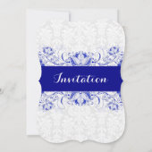 Royal Blue & White Damask Vrijgezellenfeest Invite Kaart (Achterkant)
