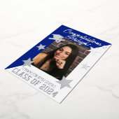 Royal Blue & White Diagonal Afstuderen Silver Folie Uitnodiging (Gedraaid)