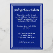 Royal Blue & White Diagonal Afstuderen Silver Folie Uitnodiging (Achterkant)