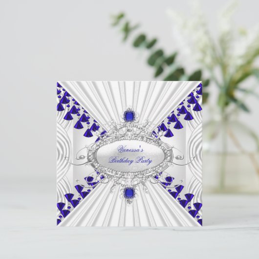 Royal Blue White Diamond Afbeeldingen Beads Kaart (Staand voorkant)