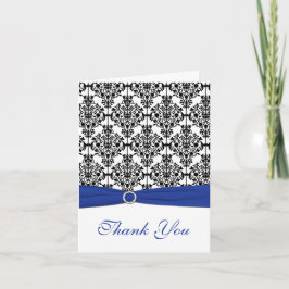 Royal Blue, White en Black Damask Dank u kaart