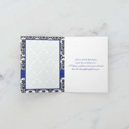 Royal Blue, White en Black Damask Dank u kaart (Binnen)