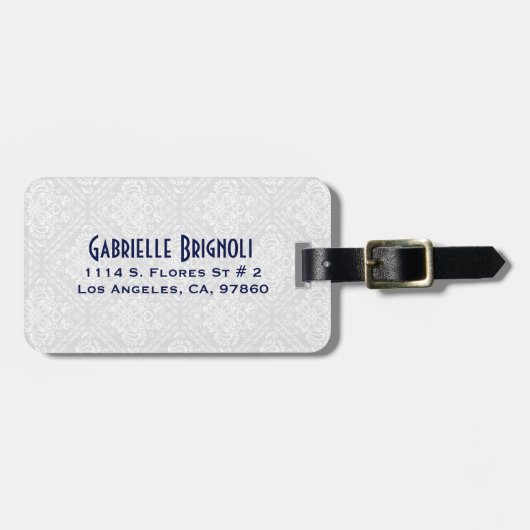 Royal Blue & White Floral Damask 7 Pattern Bagagelabel (Voorkant horizontaal)