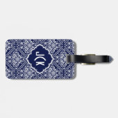 Royal Blue & White Floral Damask 7 Pattern Bagagelabel (Achterkant horizontaal)