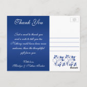 Royal Blue, White Floral Dank u fotokaart Briefkaart (Achterkant)