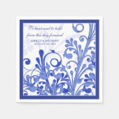 Royal Blue White Floral Gepersonaliseerde bruiloft Servetten (Voorkant)