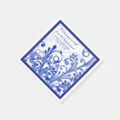 Royal Blue White Floral Gepersonaliseerde bruiloft Servetten (Hoek)