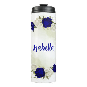 royal blue white floral greenery thermosbeker