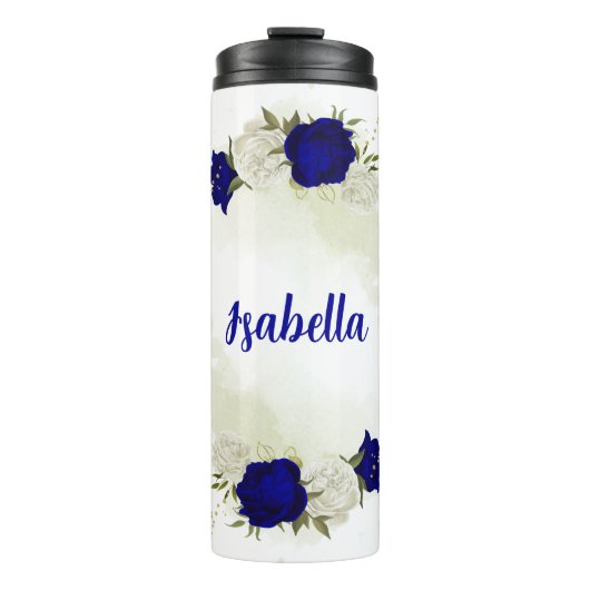 royal blue white floral greenery thermosbeker (Voorkant)