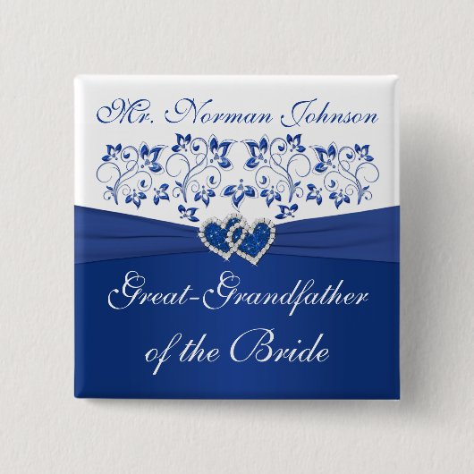 Royal Blue White Floral Grootvader van de bruid Vierkante Button 5,1 Cm (Voorkant)