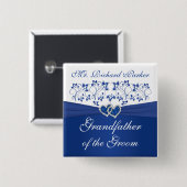 Royal Blue White Floral Grootvader van de bruidego Vierkante Button 5,1 Cm (Voorkant /achterkant)