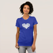 Royal Blue, White Floral Heart Bride T-shirt (Voorkant volledig)