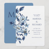 Royal Blue White Floral Monogram Wedding Kaart (Voorkant / Achterkant)