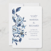 Royal Blue White Floral Monogram Wedding Kaart (Voorkant)