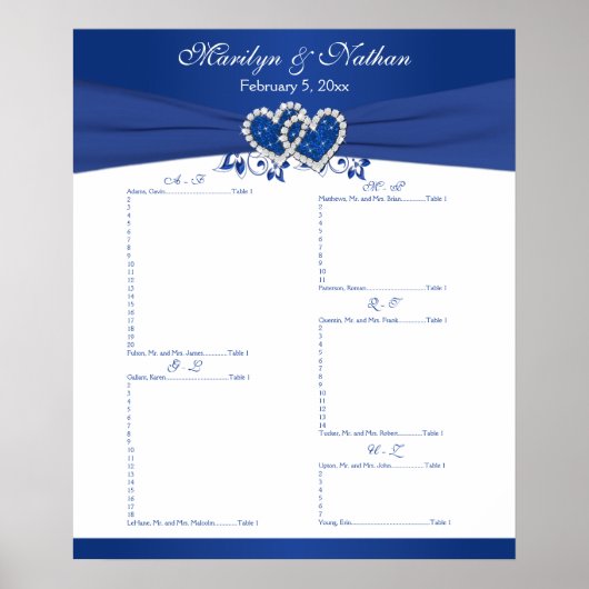 Royal Blue, White Floral Reception Seating Chart 2 Poster (Voorkant)