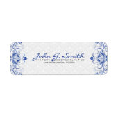 Royal Blue & White  Floral Swirls & Damascus Etiket (Voorkant)