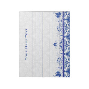 Royal Blue & White  Floral Swirls & Damascus Notitieblok
