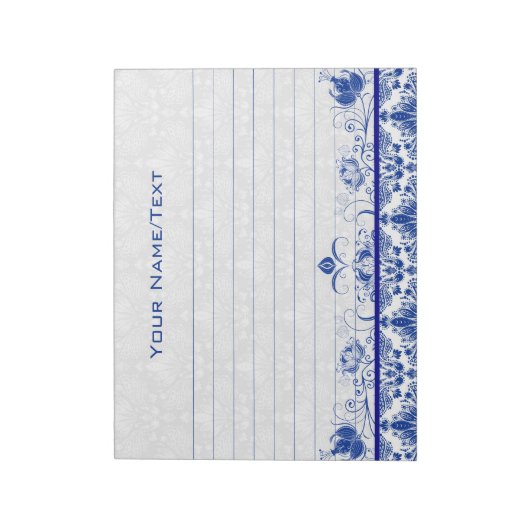 Royal Blue & White  Floral Swirls & Damascus Notitieblok (Linkerzijde)