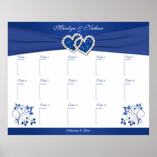 Royal Blue, White Floral Table Seating Poster (Voorkant)