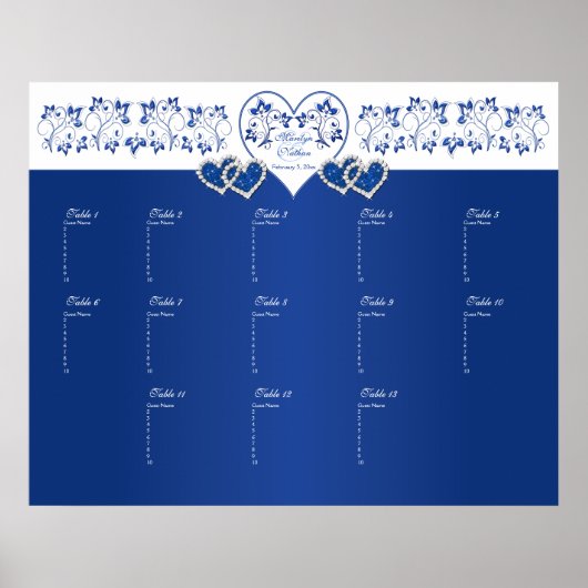 Royal Blue, White Floral Table Seating Poster (Voorkant)