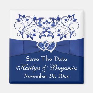 Royal Blue, White Floral Wedding Favor Magnet 2