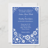 Royal Blue White Floral Wedding Invitation Kaart (Voorkant)